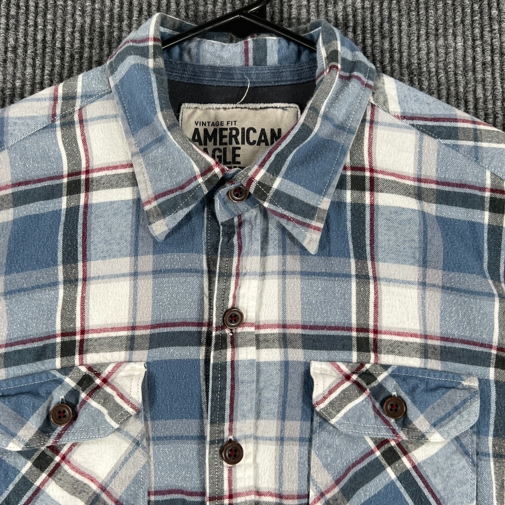 American Eagle Shirt Mens Large Blue Plaid Long Sleeve Button Up Vintage Fit